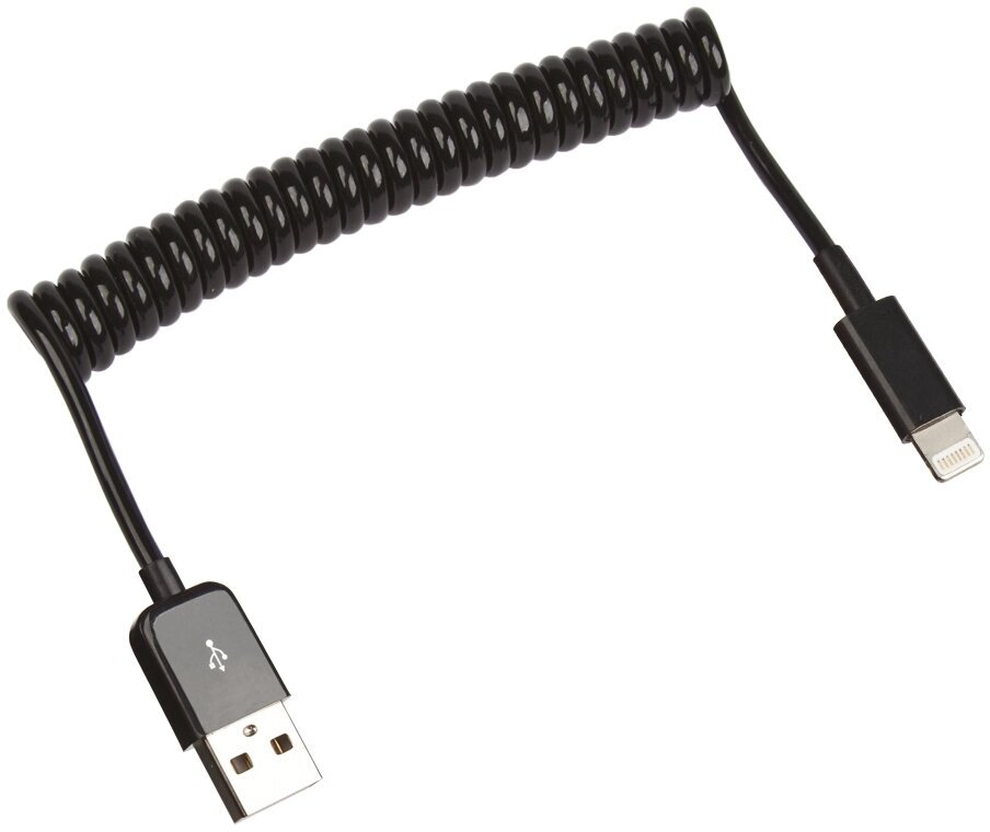 USB кабель LP для Apple 8 pin пружина 1 м. черный, европакет