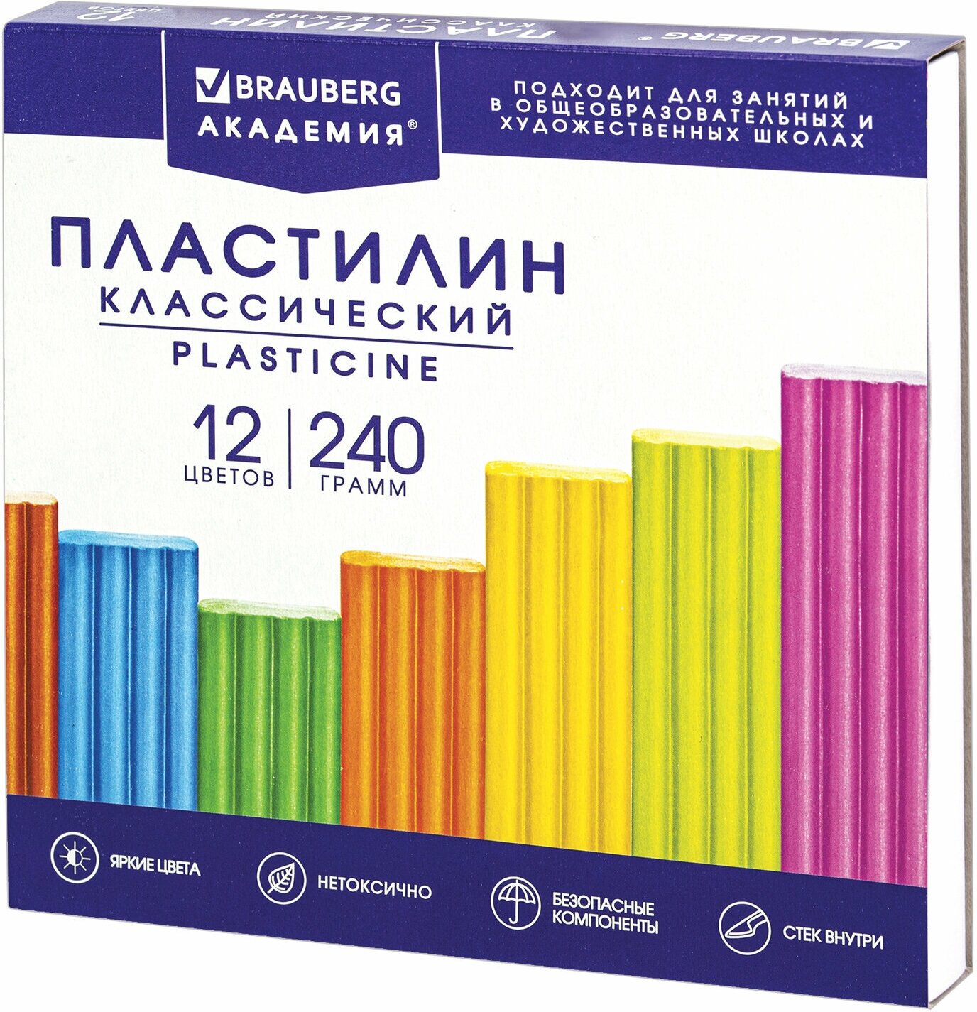 Пластилин классический Brauberg Академия Классическая, 12 цветов, 240 г, Стек, Высшее Качество, 106423