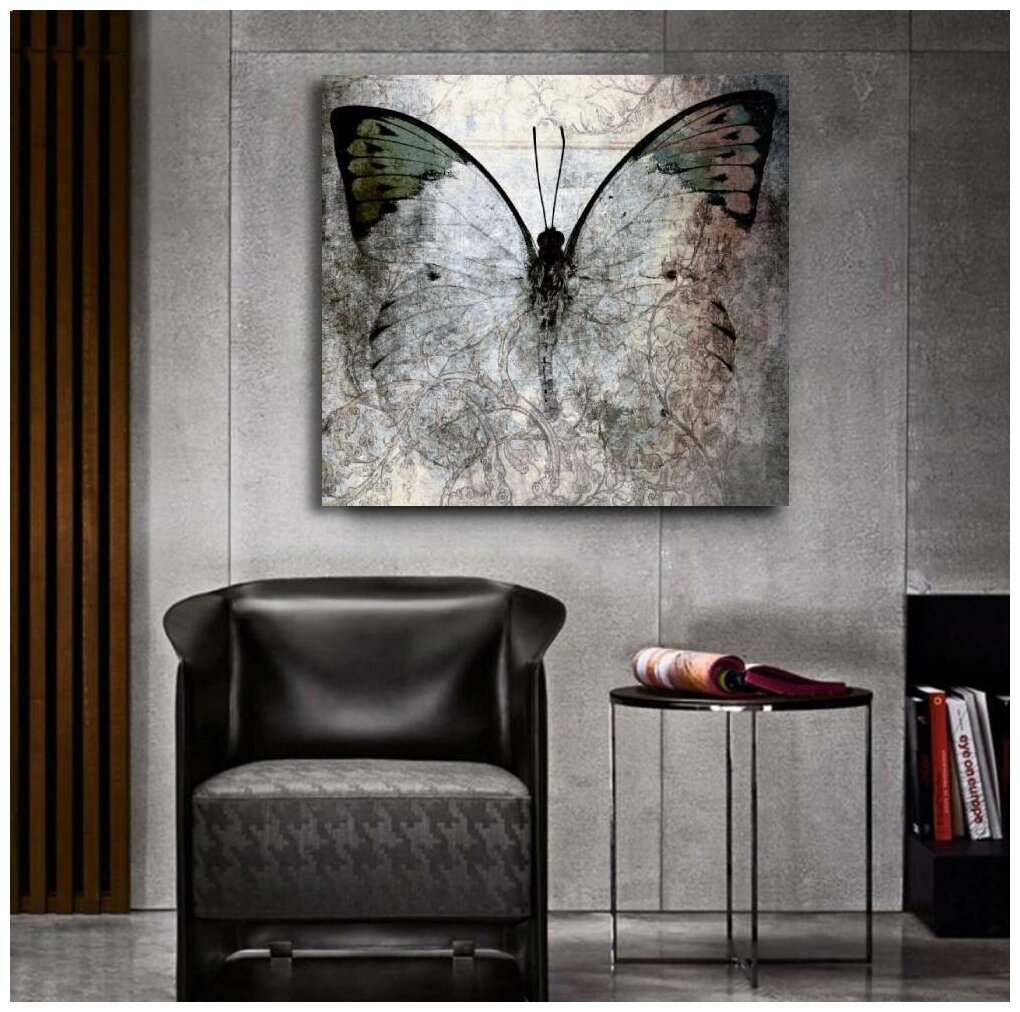 Картина современная для интерьера в гостиную/зал/спальню "Бабочка", холст на подрамнике, 70х70 см