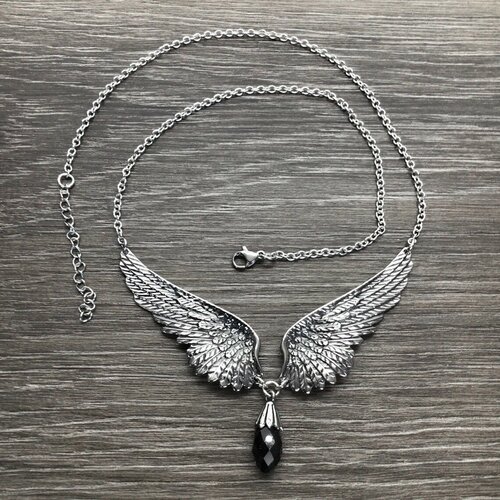 Колье, металл, искусственный камень, циркон, длина 27 см, черный, серебряный