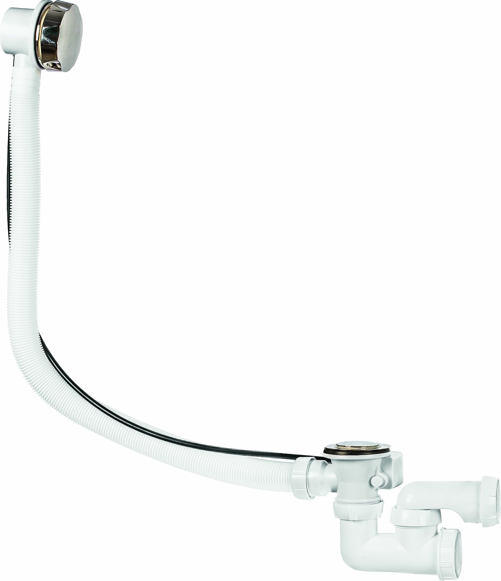фото Слив-перелив п/автомат WIRQUIN для ванны с внешним кабелем L=700 мм регулируем. сифоном, вентиль и клапан латунь, с гофротрубой, хром