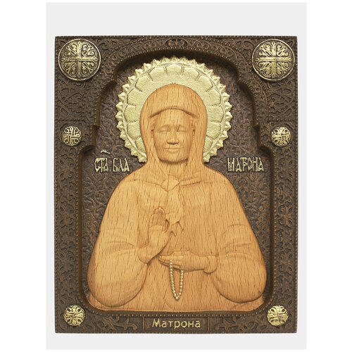 Икона Святая Матрона, массив дуба, резная. позолота поталью. Размер 145*190*15 мм.