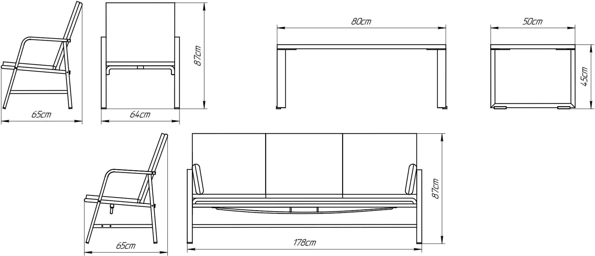 Набор садовой мебели «Глория-2» сталь/хлопок черный/бежевый: стол, диван и 2 кресла