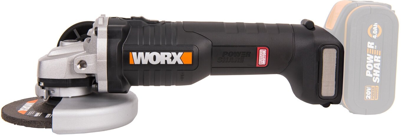 Угловая шлифмашина аккумуляторная WORX WX812.9, 125мм, 20В, бесщеточная без АКБ и ЗУ