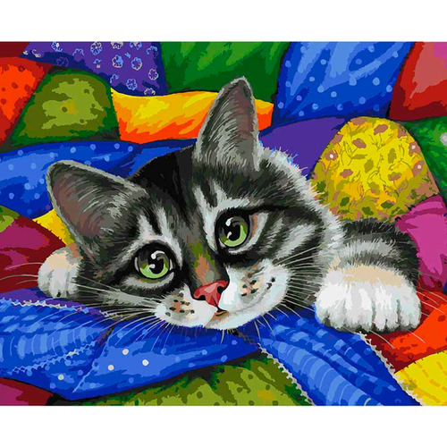 Белоснежка Картина по номерам Котик в лоскутках (002-AB), 40 x 50 см, разноцветный