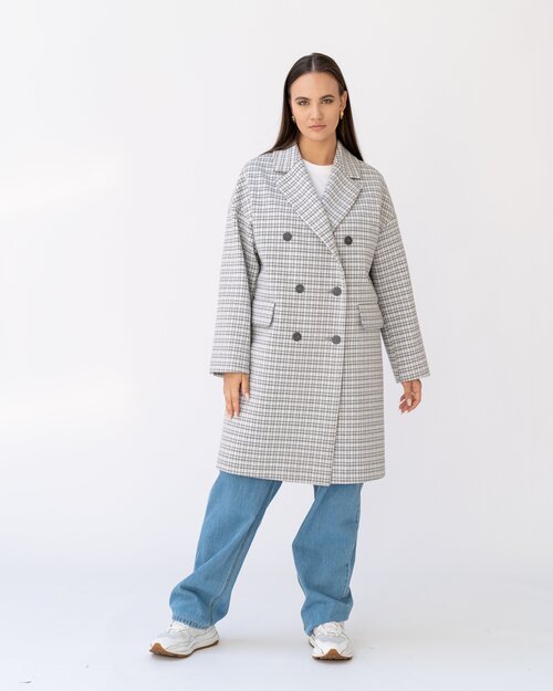 Пальто  Modress зимнее, силуэт прямой, удлиненное, размер 64, серый