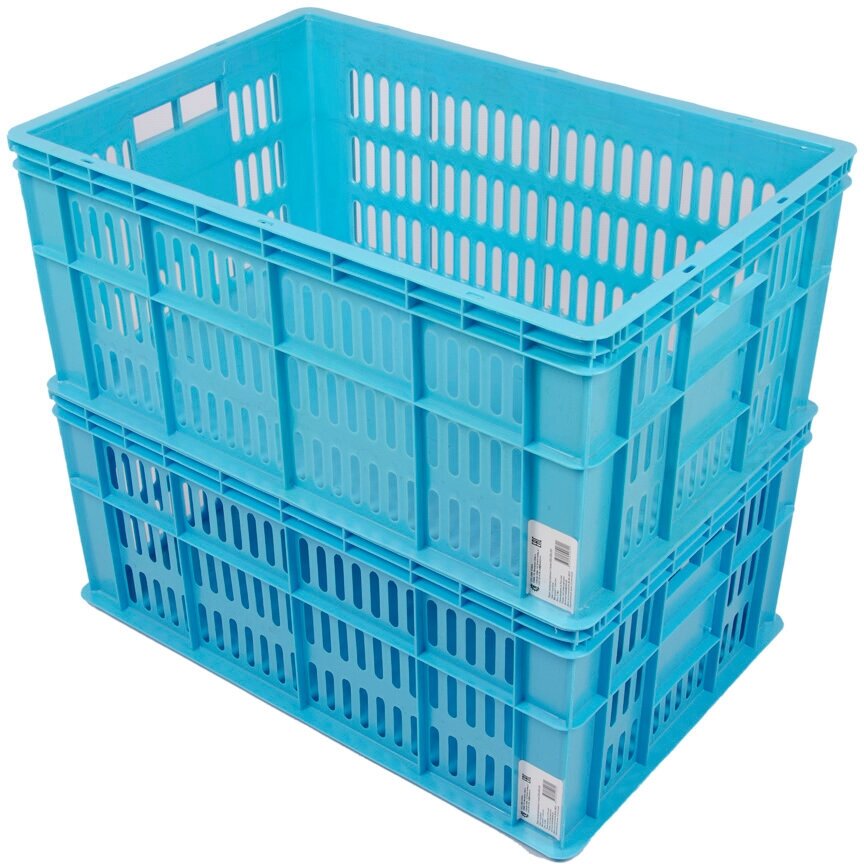 Ящик пластиковый для мяса и мясных продуктов(колбаса, фарш) 600х400х260 перфорированные стенки, голубой - фотография № 3