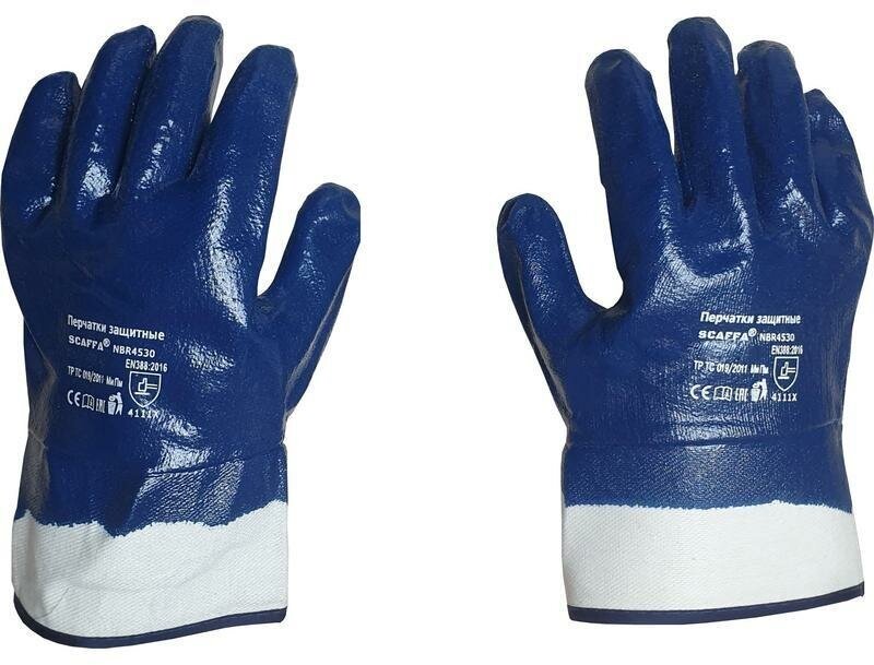 Перчатки защитные хлопковые Scaffa NBR4530, с нитрильным покрытием, синие, размер 11 (XXL), 1 пара