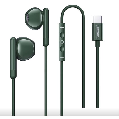 Наушники внутриканальные Remax RM-522a, Wired earphone, Type-C, цвет: зеленый