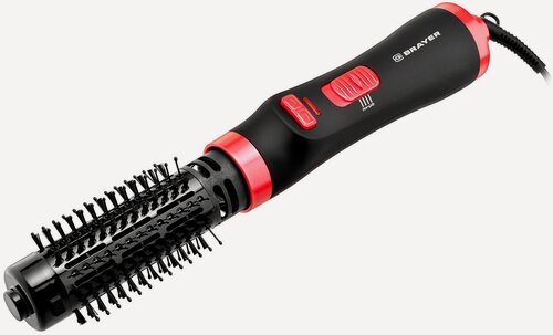 Изображение товара Фен-щётка BRAYER BR3133RD, 1200 Вт, 2 скорости, 1 насадка, чёрно-красная