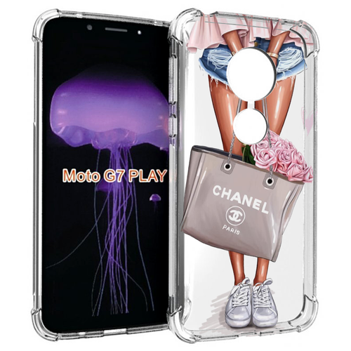 Чехол MyPads Девушка-с-сумкой женский для Motorola Moto G7 Play задняя-панель-накладка-бампер