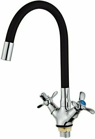 фото Смеситель для кухни Feinise S54319R6-8 с высоким силиконовым изливом( крепление гайка) Черный