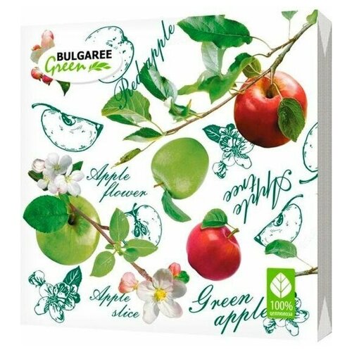 Купить Bulgaree Green (Салфетки бумажные, Наливные яблочки, 3 слоя, 100 шт) - 3 шт., Полисервис, зеленый, Бумажные салфетки