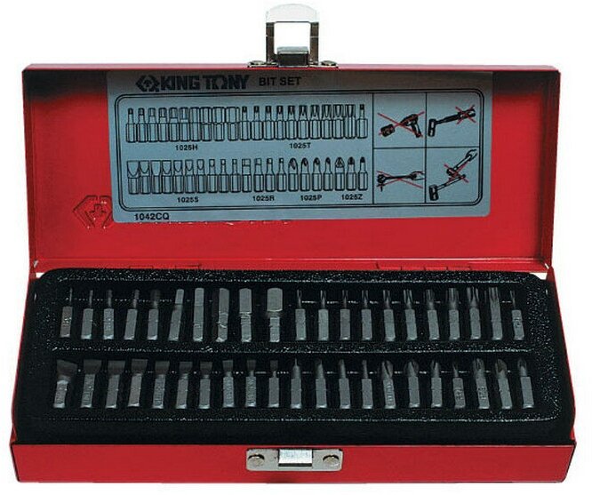 Набор вставок (бит) 1/4", TORX, HEX, PZ, PH, SLOT, 42 предмета KING TONY 1042CQ
