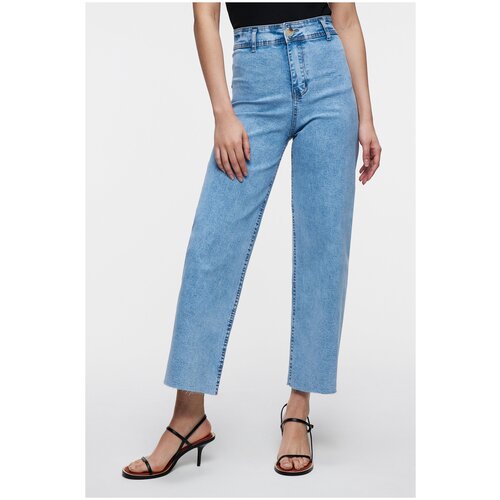 фото Джинсы wide leg укороченные с обрезанными краями befree 2321052730-101-xs/170 светлый индиго размер xs/170