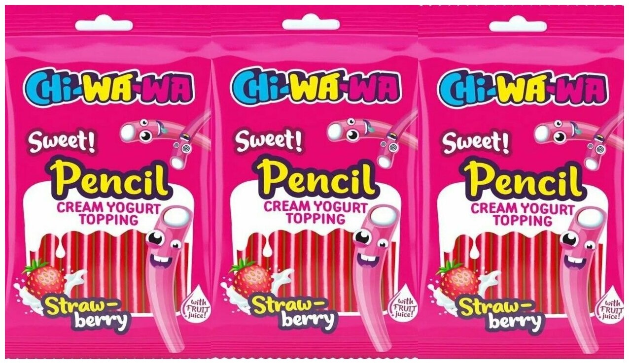Мармелад CHI-WA-WA карандаш клубника сладкий 80 гр, 3 упаковки - фотография № 1
