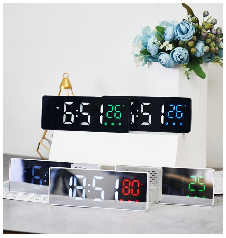 Часы электронные цифровые настольные с будильником, термометром и календарем (Космос X0715) белая / зелёная подсветка (черный корпуc) - фотография № 12