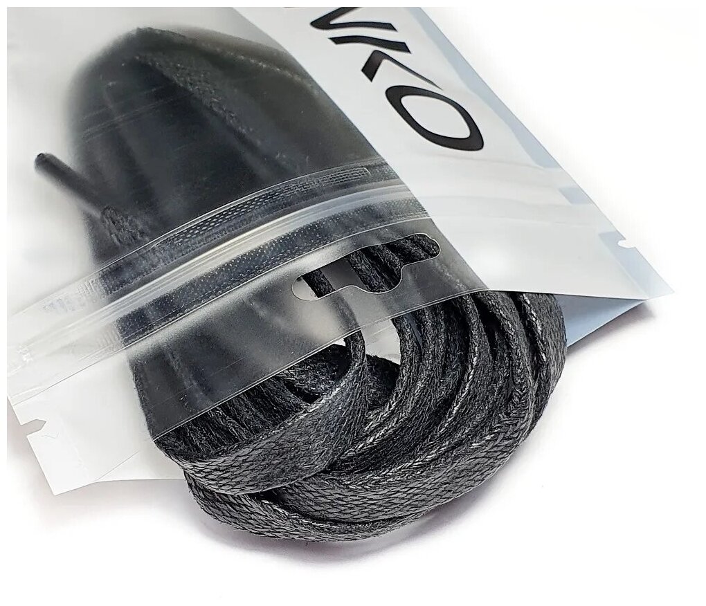 Шнурки для обуви LENKO вощеные черные плоские 80 см, 6 мм, 1 пара, хлопковые с пропиткой — фото 1