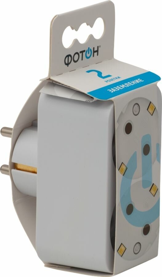 фото Разветвитель электрический фотон АМ 16-2Е, 16А, 2 гнезда, с заземлением