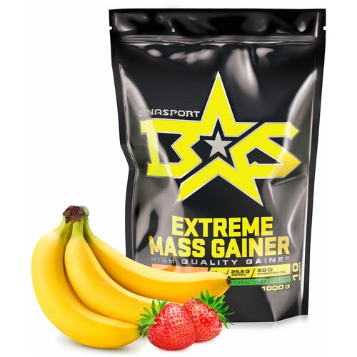 Гейнер BINASPORT Extreme Mass Gainer, 1000 г, клубника-банан body builder extreme mass gainer vanilla 5 lb