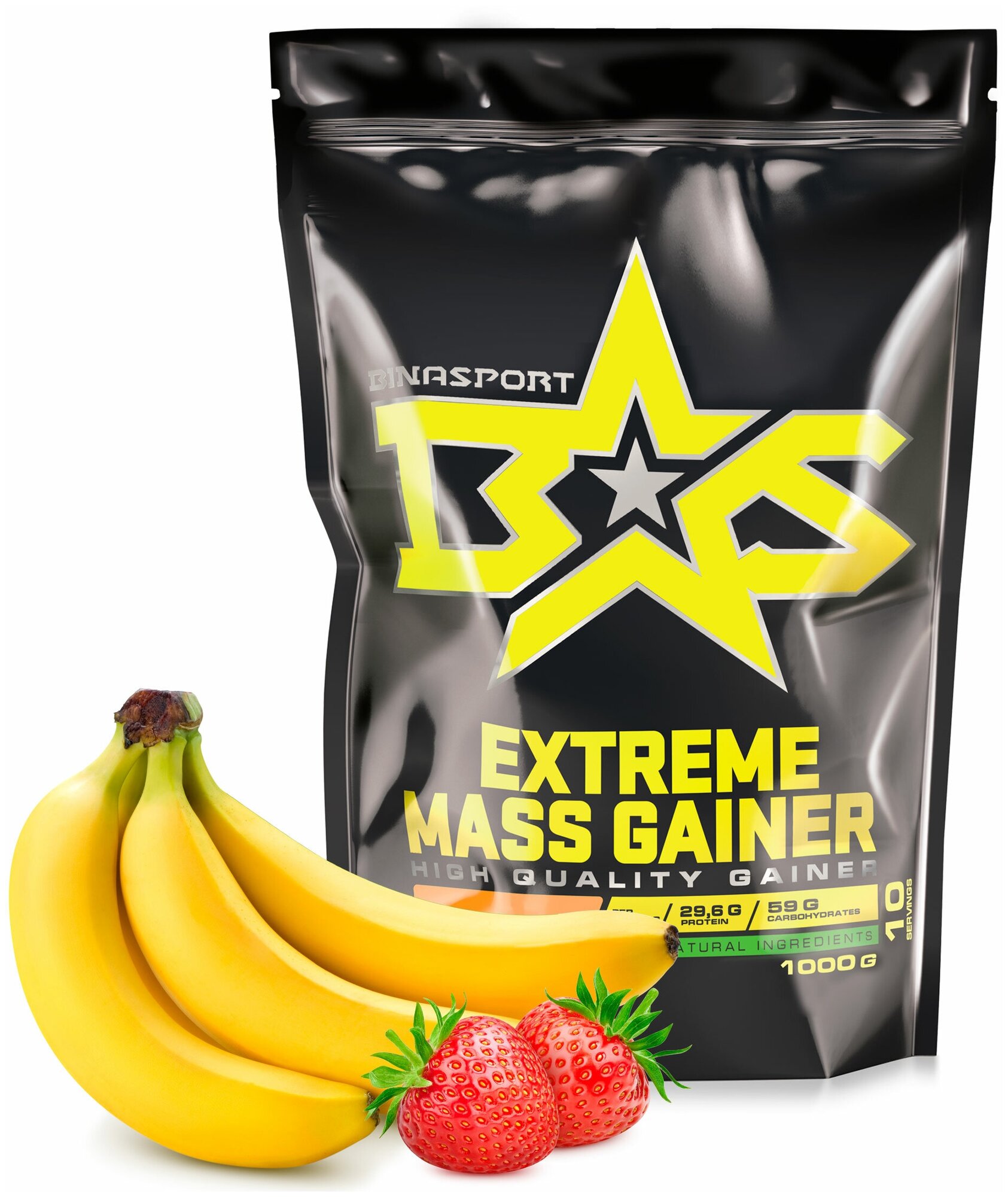 Гейнер Binasport Экстрим Масс "EXTREME MASS GAINER" 1000 г со вкусом клубники-банана