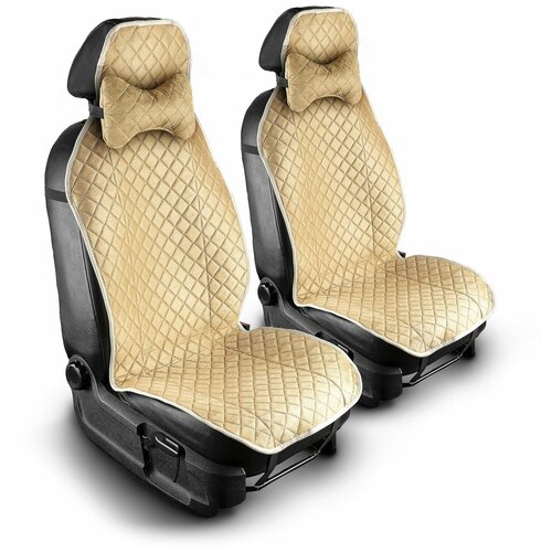 Накидки из золотистой замши Алькантара с отстрочкой и нескользящим силиконовым подкладом на передние сиденья автомобиля с подушками для головы и шеи