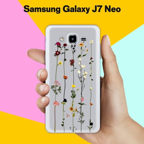 силиконовый чехол на samsung galaxy j7 neo самсунг джей 7 нео с эффектом блеска капли на синей траве Силиконовый чехол на Samsung Galaxy J7 Neo Цветы 50 / для Самсунг Галакси Джей 7 Нео