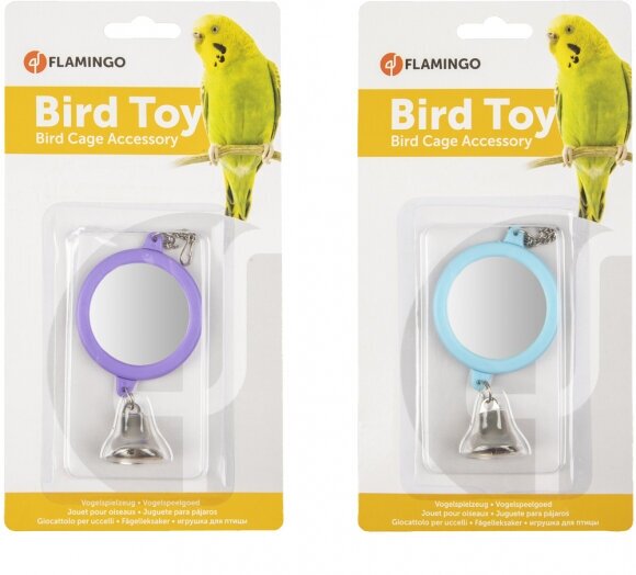 Игрушка для птиц FLAMINGO Зеркало в рамке круглое с колокольчиком, цвет в ассортименте