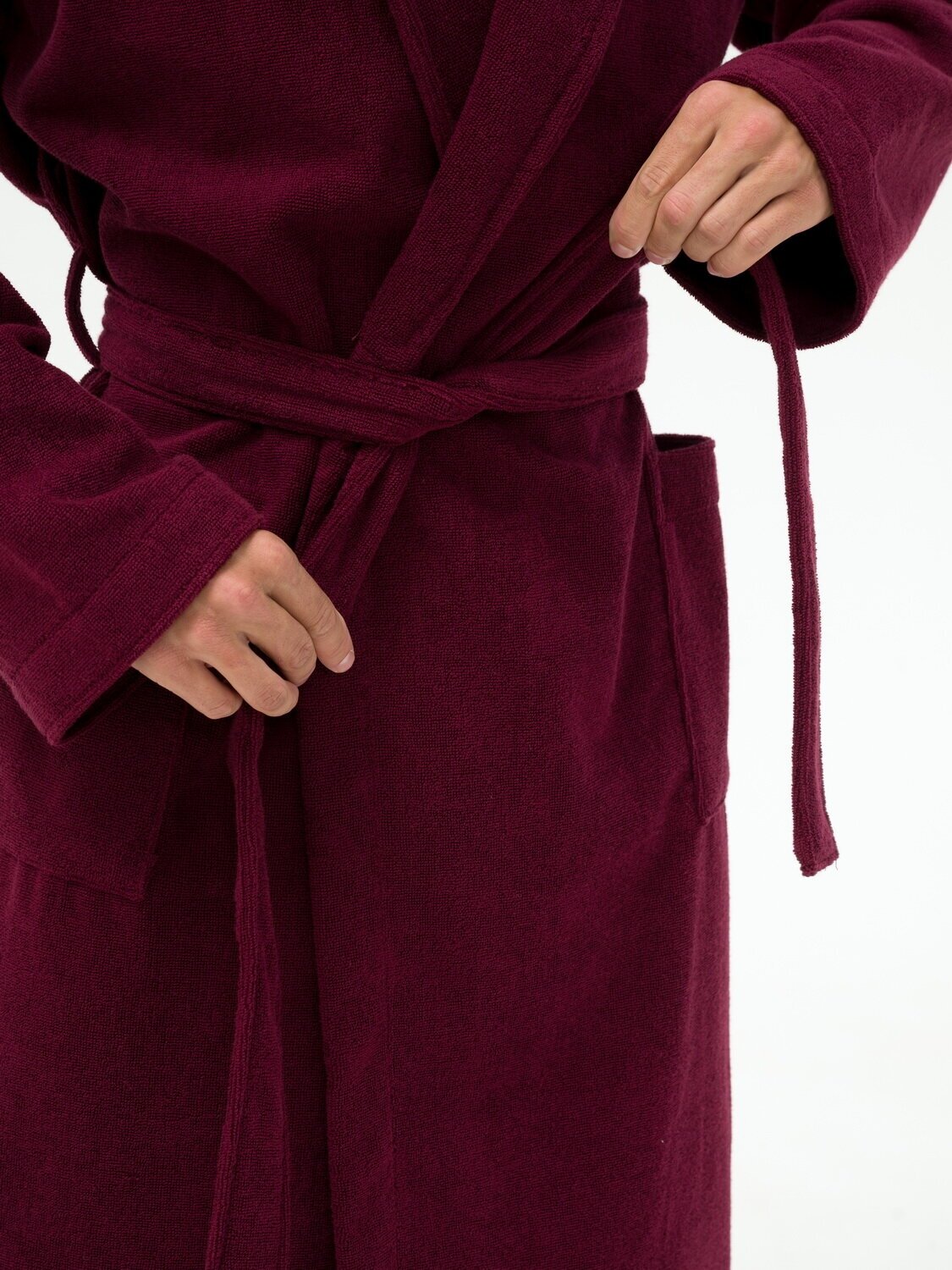 Мужской махровый халат с шалькой, темно-бордовый - фотография № 8