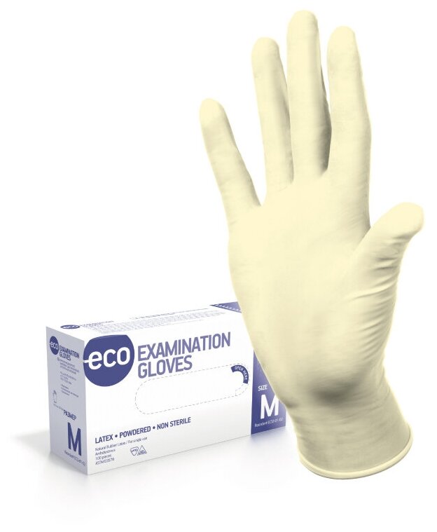 Перчатки медицинские ECO EG PWD смотровые (диагностические) нестерильные латексные 100 шт. (50 пар)
