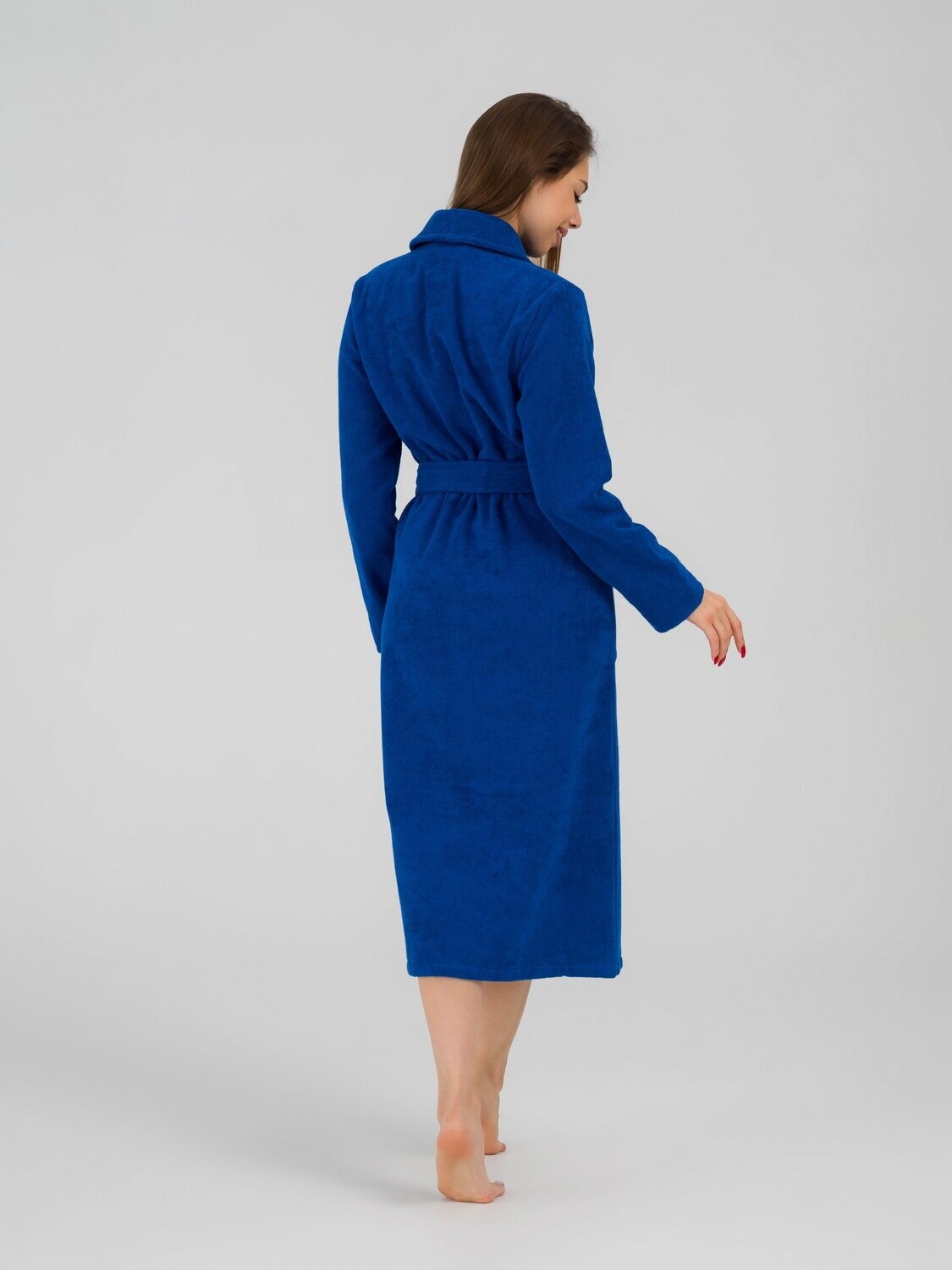 Женский махровый халат с шалькой, синий - фотография № 7