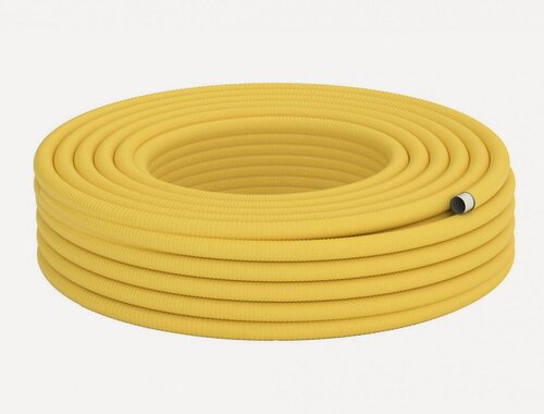 Изображение товара Труба гофрированная из нержавеющей стали SS304. отожженная в оболочке желтая 20A (3м)