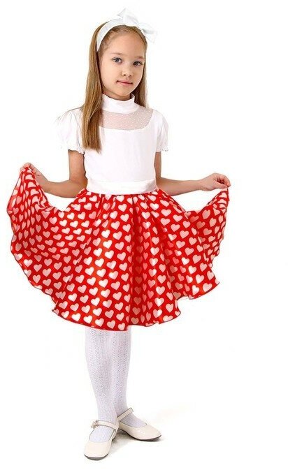 Страна Карнавалия Карнавальный набор «Стиляги 3», юбка красная с белыми сердцами, пояс, повязка, рост 110-116 см