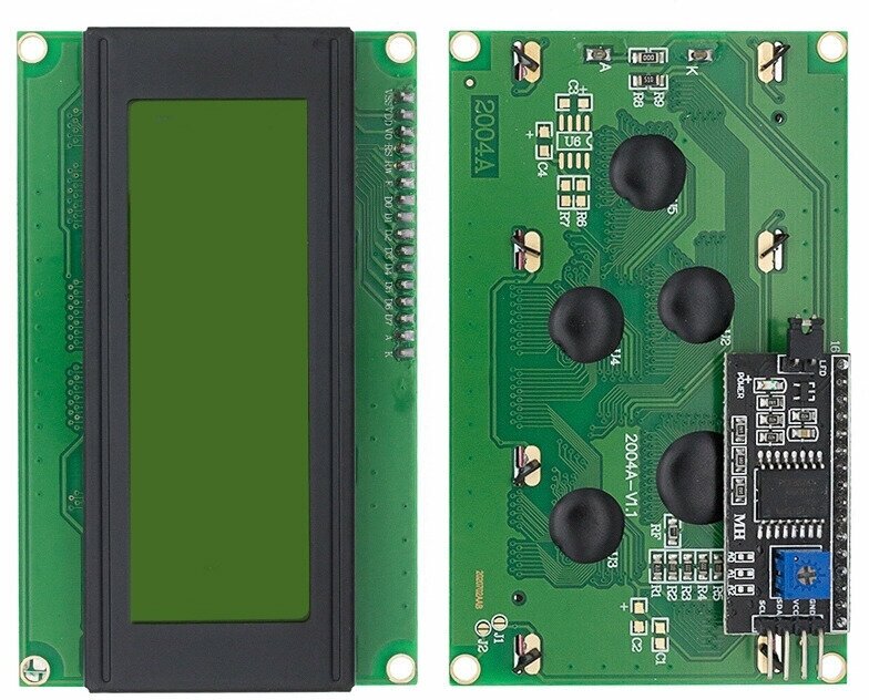 Символьный LCD дисплей 2004 20х4 знака зеленый с I2C адаптером