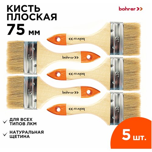 кисть кф 25х12 натур щет дер руч стандарт 1 bartex 1117110 360 12 Кисть плоская Bohrer Стандарт 75 мм /3 ( натур. щетина 44 x12 мм) дер рукоятка 5 штук в комплекте.