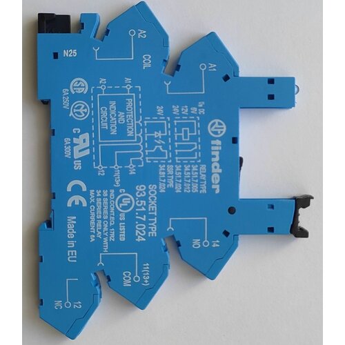 93.51.7.024, Розетка с безвинтовыми клеммами (пружинный зажим) для реле 34 серии; питание 24В DC