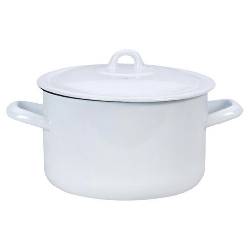 Кастрюля 43л 20см сталь эмал с крышкой белая 2013₽