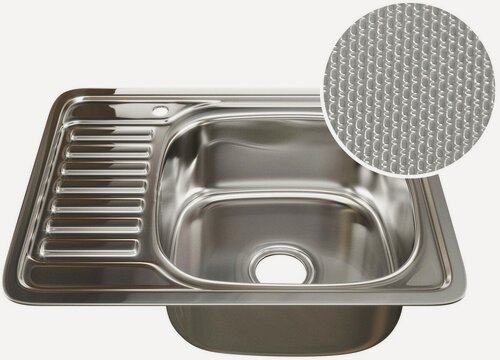 Изображение товара Мойка для кухни, нержавейка со специальным декорированным покрытием, 58х48х18 см (толщина 0,8 мм) правый выпуск 3 1/2 MIXLINE с сифоном