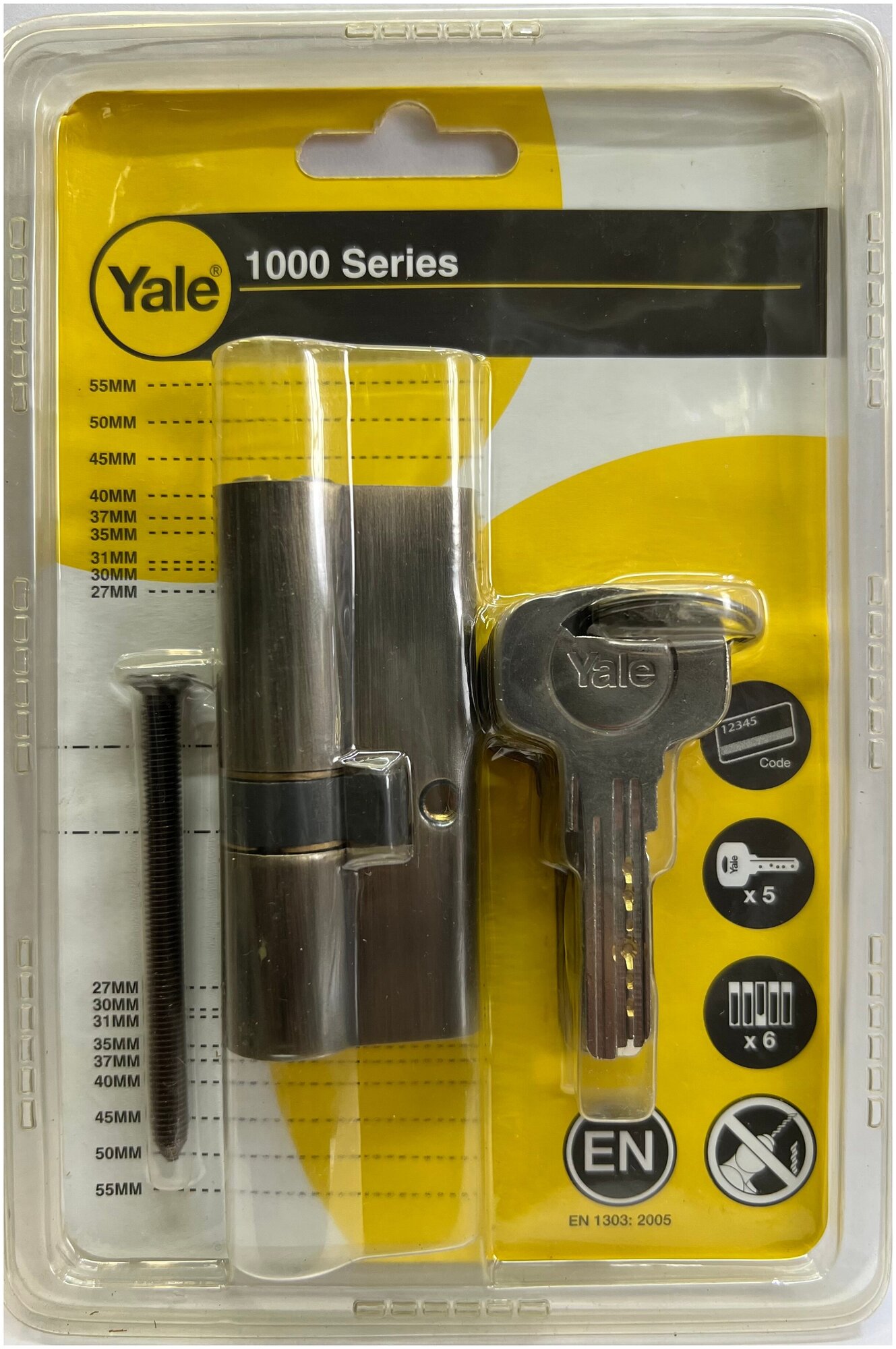 Цилиндровый механизм Yale 1000 Series (L70 30/40 ключ/ключ) бронза