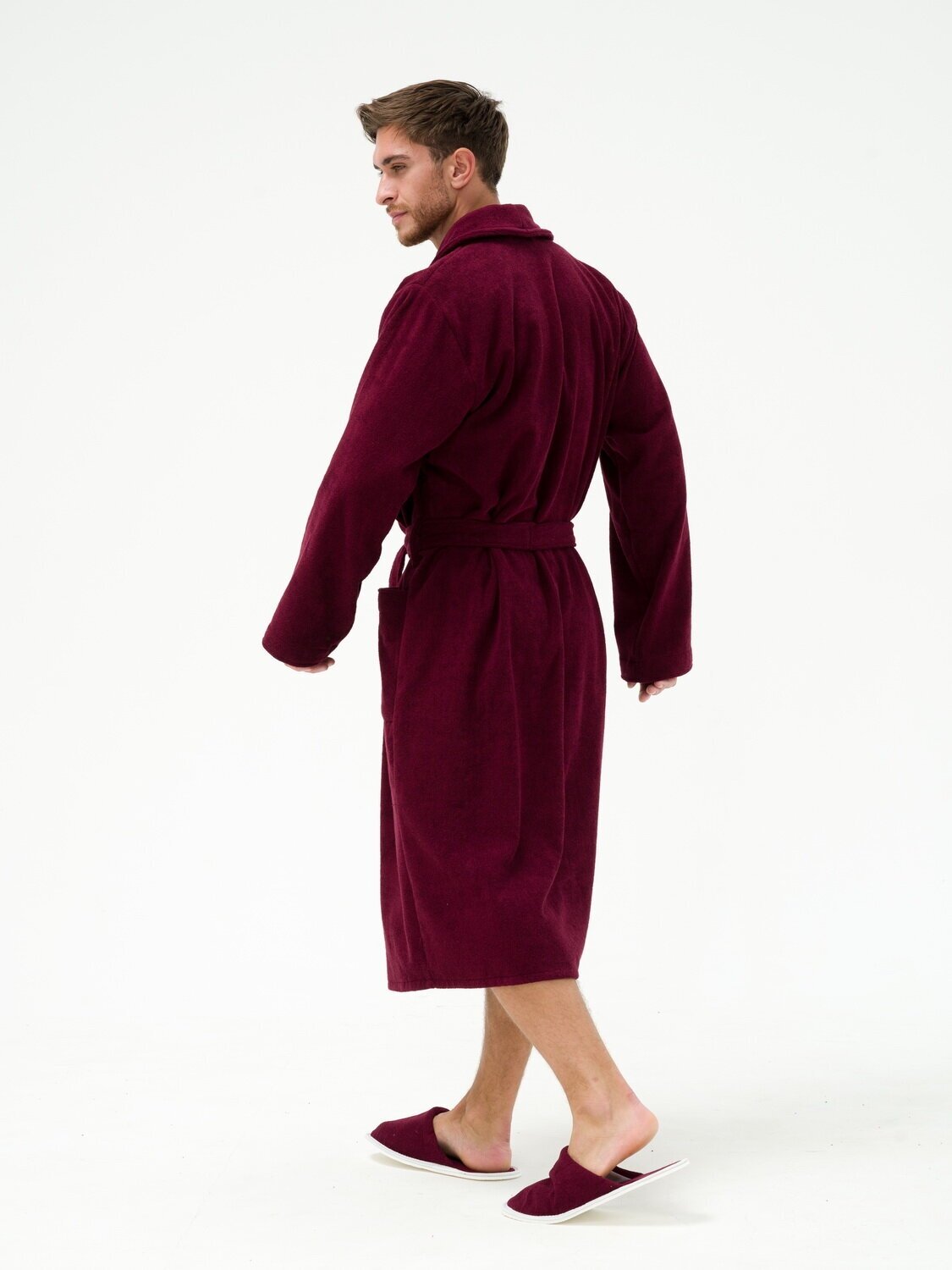 Мужской махровый халат с шалькой, темно-бордовый - фотография № 11