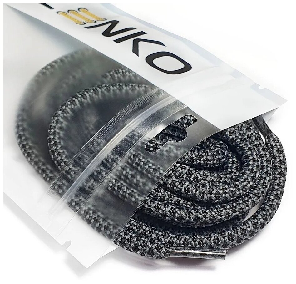 Шнурки LENKO для Изи Буст / Yeezy Boost черно-серые 80 см, 5 мм, 1 пара, полиэстер — фото 1