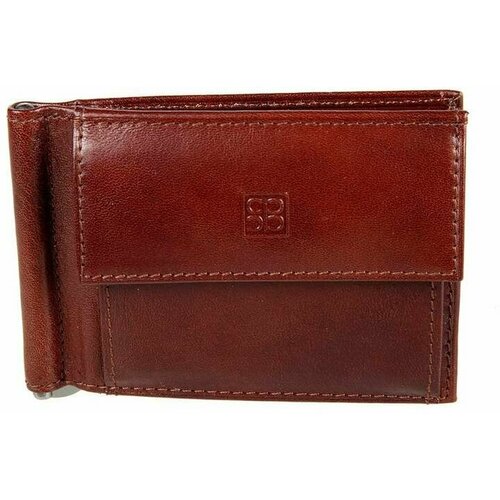 фото Зажим для купюр sergio belotti, натуральная кожа, гладкая фактура, без застежки, отделения для карт и монет, подарочная упаковка, коричневый