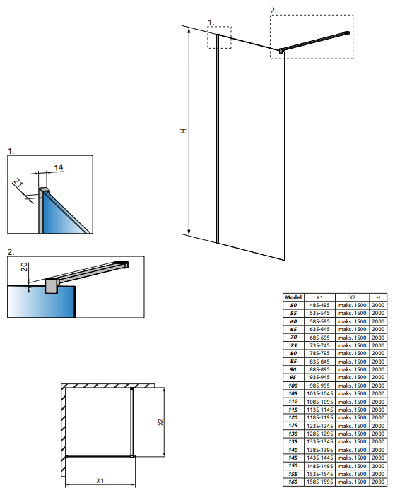 Душевая перегородка Walk-in (свободный вход) Radaway Modo New II 130 x 2000 - фотография № 3