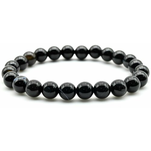 фото Браслет-цепочка натуральный камень агат глазковый, агат, 1 шт., размер 17 см, размер m, диаметр 8 см, черный нет бренда