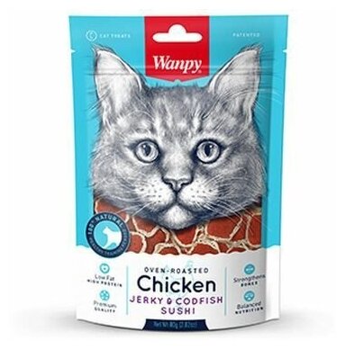 Wanpy Cat Лакомство для кошек «суши» из курицы с треской 80 г, CC-05S (1 шт) - фотография № 7