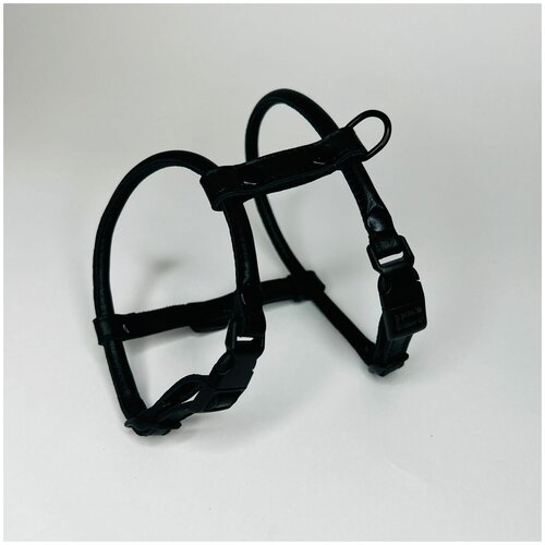 Шлейка круглая для шпица из кожи размер XS черный