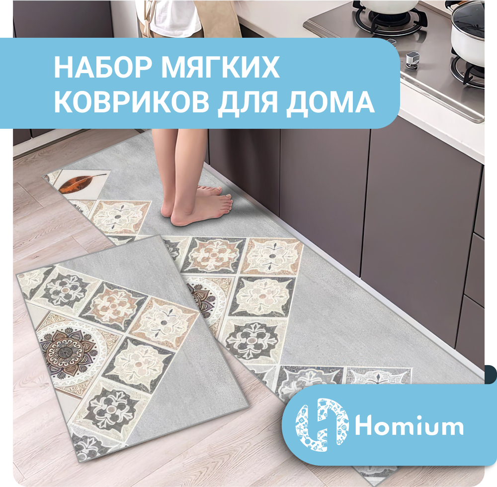 Коврики Homium Home, набор 2 шт, серый, 45*58/45*158 см - фотография № 1