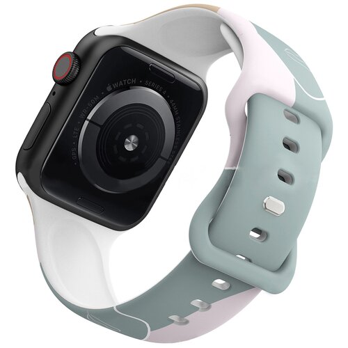 Ремешок для Apple watch 42/44/45(Силиконовый, с кнопкой ) Серо-розовый (iWatch Series 2, 3, 4, 5, 6,se, 7)