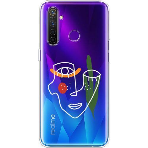 Силиконовый чехол на Realme 5 Pro / Реалми 5 Про Минималистичный принт белый, прозрачный силиконовый чехол на realme 5 pro реалми 5 про леопардовый принт