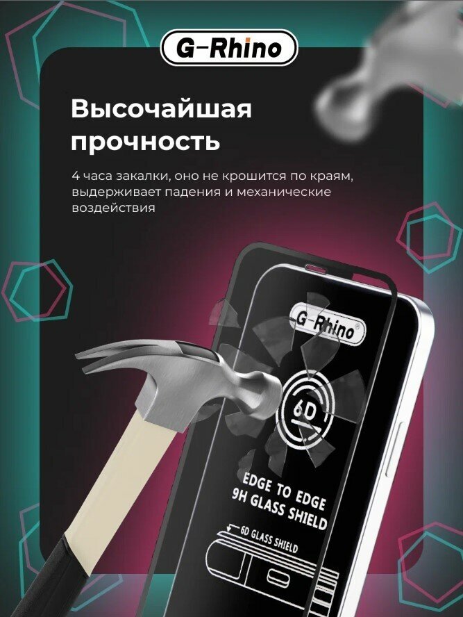 Защитное стекло премиум G-Rhino 6D для Xiaomi Poco M3 Pro 5G / Redmi Note 10T | Redmi 10 c олеофобным покрытием на весь дисплей | iHouse — фото 9